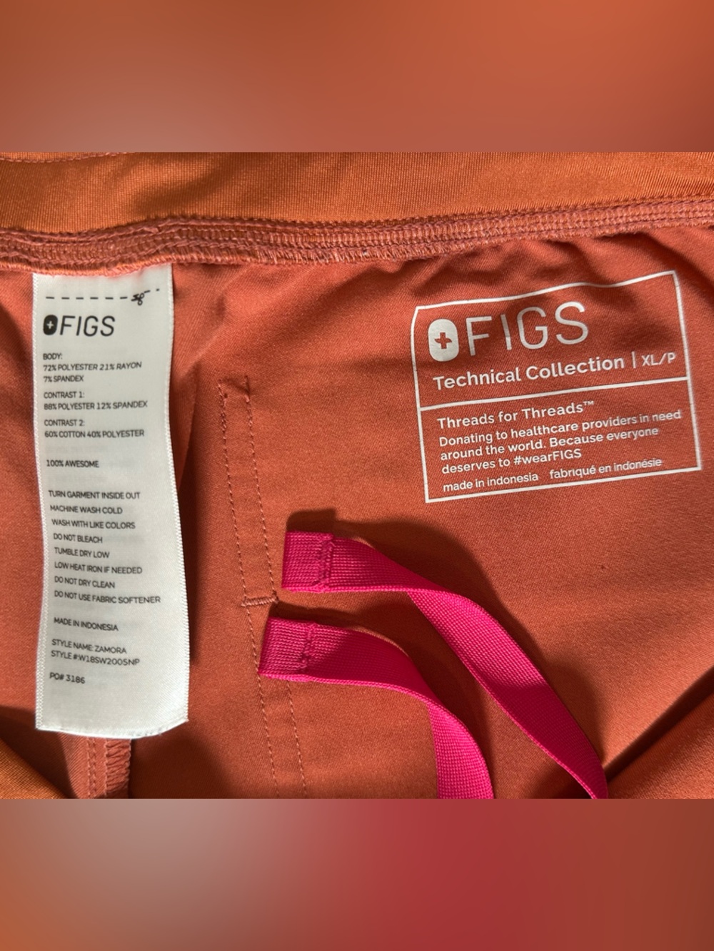 Figs Terracotta Zamora (Retired Color) Joggers with Pink Drawstring - Picture 7 of 7